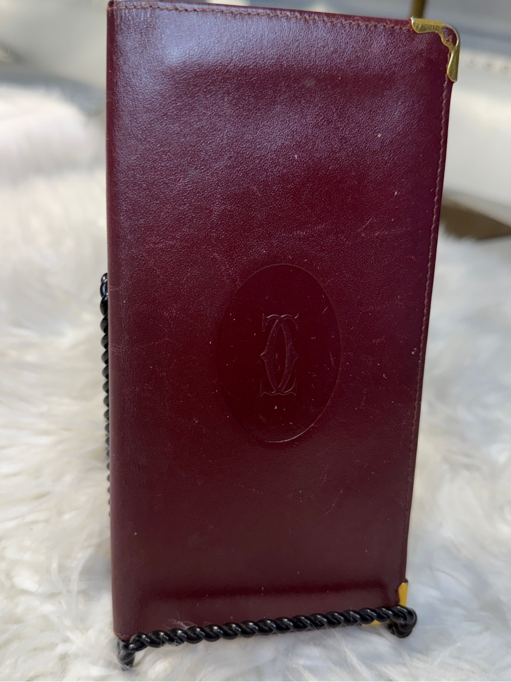 Vintage Authentic Cartier Burgundy Leather Long Wallet Checkbook Holder
